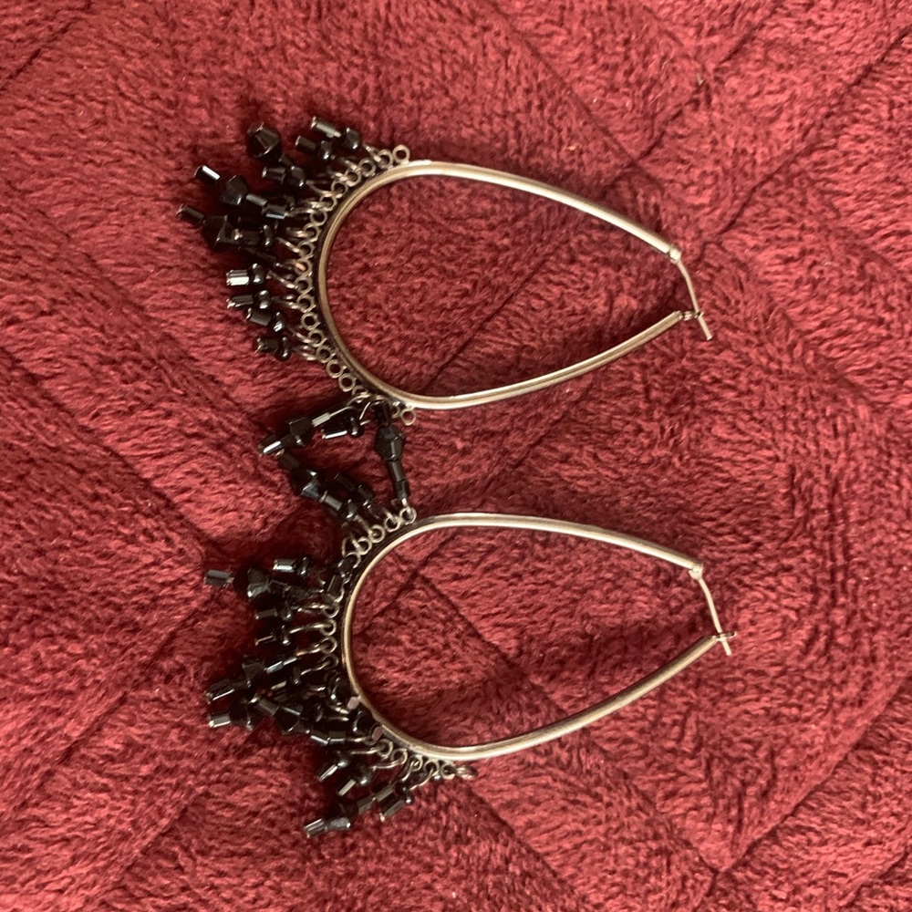 Silver with black tassel earrings